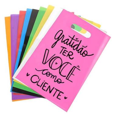 Imagem de Kit 100 Sacolas Plástica Personalizada Gratidão Boca Palhaço 30x40 - O