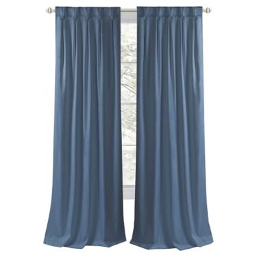 Imagem de Painel de cortina blackout plissado – 86,4 cm x 213,4 cm, azul-marinho – Cortinas pretas escurecidas para quarto e sala de estar – Cortinas longas com bloqueio de luz, botões de aba traseira para