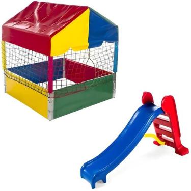 Imagem de Casinha Piscina de Bolinhas Quadrada Pequena1,00m Escorregador Médio P