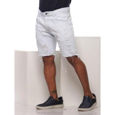 Imagem de Kit 3 Bermudas Jeans Slim  Masculina Rasgada - Volgue, Branco, 44