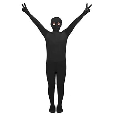 Imagem de Vabean Traje Zentai unissex de corpo inteiro de Halloween elástico infantil invisível traje invisível Zentai cosplay fantasia, Preto, M