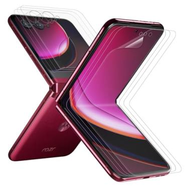 Imagem de DIACUBE [Pacote com 3 + 3] Para Motorola Razr 50 Ultra 2024, protetor de tela EPU+TPU, 3 pacotes HD totalmente cobertos por película interna + 3 pacotes de película frontal, cola completa, alta