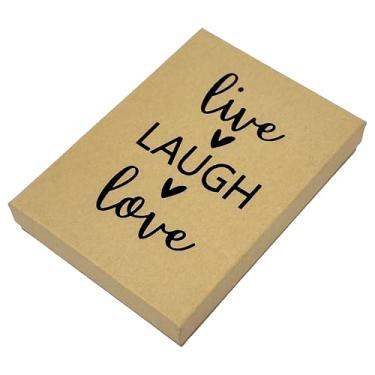 Imagem de TheDisplayGuys - Pacote com 10 caixas de presente de papel kraft de papelão com tampa e enchimento de algodão - marrom/preto "live LAUGH love" - 13,7 cm x 9,9 cm x 2,5 cm (#53)