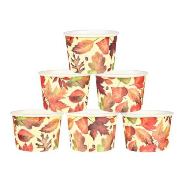Imagem de Elyxio 50 peças de copos de lanche de outono folhas de bordo copos de sorvete descartáveis 255 g tigelas de sobremesa descartáveis de outono de ação de graças para cupcake piquenique churrasco