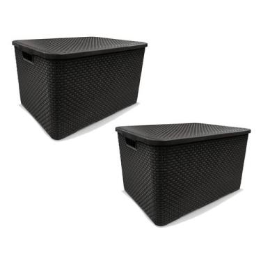 Imagem de Kit 2 Caixas Organizadoras Rattan PRETA 40 Litros Arqplast