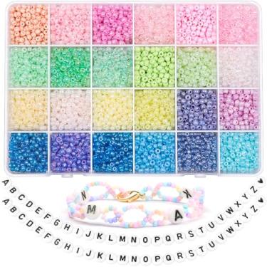 Imagem de Yholin Kit iniciado de contas de sementes de vidro, 3360 peças de 4 mm 6/0 pequenas contas de artesanato com agulha de miçangas, pinças e cordão elástico para pulseira faça você mesmo, colar de joias