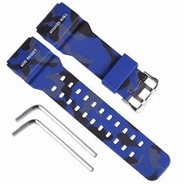 Imagem de OliBoPo Pulseira de relógio de reposição de resina natural para Casio Mens G-Shock Master of G Mudmaster relógio esportivo com sensor duplo GG-1000/GWG-100/GSG-100 (azul camuflado)