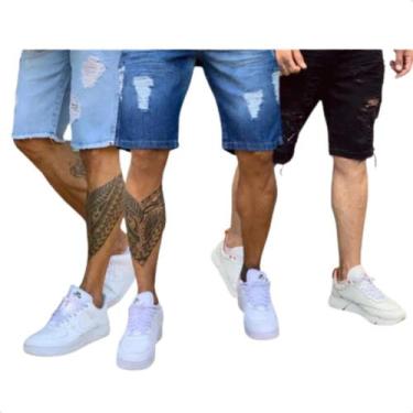 Imagem de Kit Shorts Jeans Bermudas Masculina 3 Peças Sarja Slim - Allman, Preto