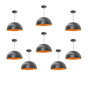 Imagem de Kit 8 Luminária Pendente Meia Lua 24cm Com Interior Laranja Fiação 110