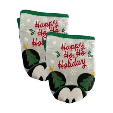 Imagem de Mickey Happy Ho Ho Holiday, mini luvas de forno de cozinha com tema natalino, 2 unidades de luvas de forno resistentes ao calor com isolamento ideal para manusear utensílios de cozinha quentes -