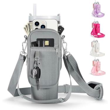 Imagem de linmaya Bolsa de transporte para garrafa de água com bolso para celular Stanley Cup 100 ml, suporte térmico de neoprene para garrafa de água, bolsa transversal com ombro ajustável e alça de mão,