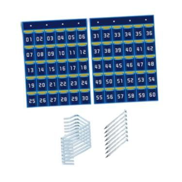 Imagem de Baoblaze Organizador de bolso para sala de aula, suporte para calculadora e cartões, pendurado na parede, 60 Bolsos Azuis
