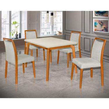 Imagem de Mesa Jantar Luxo Jade 120x90cm Off White com 4 Cadeiras Estofadas Linh
