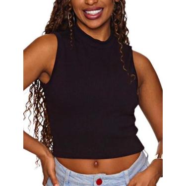 Imagem de Blusa cropped regata gola alta feminino verão confortável tam único - 