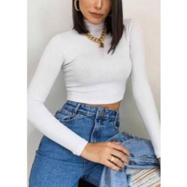 Imagem de Cropped manga longa gola alta tecido canelado - La Lunna, M 38-40, Bra