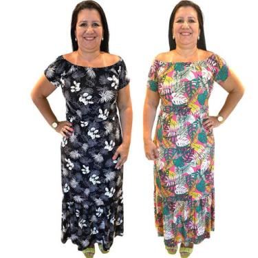 Imagem de Kit 2 Vestido Ciganinha Longo Feminino Plus Size Soltinho Versátil - F
