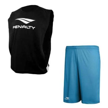 Imagem de Kit Penalty Futebol Colete + Calção Masculino, Preto, Azul, M