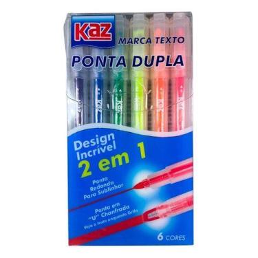 Imagem de Caneta Marca Texto 6 Cor Ponta Dupla Chanfrada Sublinhar - Kaz