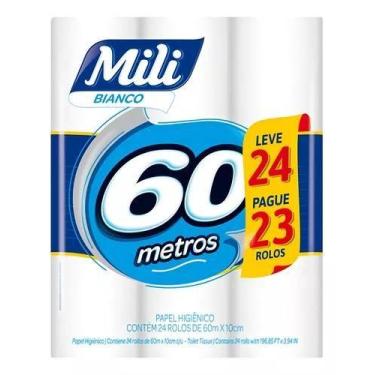 Imagem de Papel Higiênico Mili Bianco Folha Simples 60m Pct Com 24 Rolos