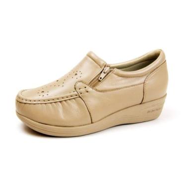 Imagem de Mocassim Pierrô feminino ortopédico com zíper couro cor nude, 38