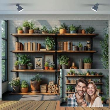 Imagem de Pano de fundo fotográfico para podcast de 1,8 x 1,5 m, cenário de zoom para casa, escritório, biblioteca, vídeo, sala de estar, estante de fotos, adereços para decoração de parede, toalha de mesa