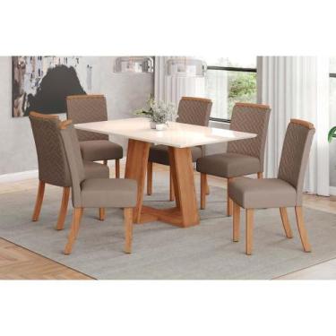 Imagem de Conjunto: Mesa Sala Jantar Lins c/ Tampo Madeirado Reto 160x90cm e 6 C