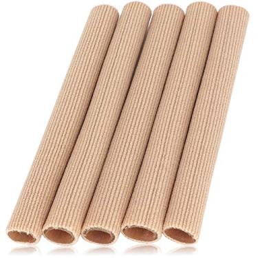 Imagem de Dr. Tubos de dedo do pé - 3 peças - Protetores de manga de tecido com forro de gel Os dedos para evitar milho, calos e bolhas - Joanetes doloridos milhos Martelo Dedo gel Separadores Protetor de dedos, 5 Pack | Small 1/2" Diameter