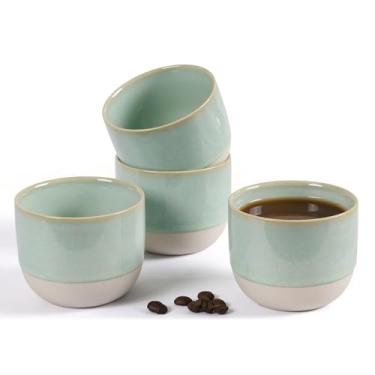 Imagem de ZEBERBO Conjunto de 4 xícaras de café expresso de cerâmica, canecas de café expresso de parede dupla para xícaras Nespresso, xícaras de café com esmalte especial para máquina (verde)