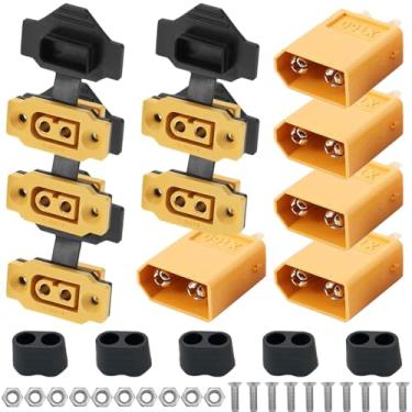 Imagem de DKARDU Kit de plugue XT60E-F, XT60E-F fêmea montagem em painel XT60h XT60 conector bala macho com capa à prova d'água para drone RC FPV bateria lipo quadricóptero (pacote com 10)