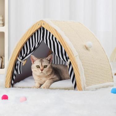 Imagem de COODIA Casa Para Gatos, Camas Para Gatos De Interior, Arranhadores Para Gatos Com Tábua De Arranhar De Sisal, Cama Arranhadora Para Gatos Com Bola Fofa Pendurada, Condomínio Para Gatos 20X16X16"
