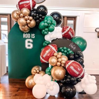 Imagem de Football Balloon Arch Garland Kit 157pcs Green and Black Gold Balloon with Football Foil Balloons for First Year Down Super Bowl Sport Birthday Party Decorations