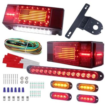 Imagem de XtraGlow Kit de luz de reboque de LED submersível retangular projetada com bandeira americana 3ª luzes de freio de base de liga de alumínio para trailer, caminhões de barco de 12 V, motos de neve