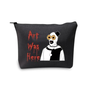 Imagem de JXGZSO Bolsa de cosméticos para amantes de filmes de terror com arte de zíper para presente com tema de Halloween, Art Was Here preto