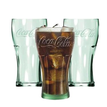 Imagem de Jogo 3 Copos Coca-Cola Contour Vidro Verde 470ml - Nadir