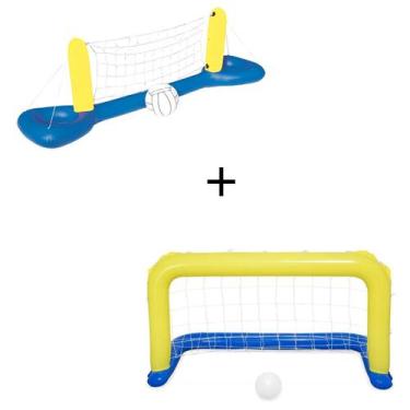 Imagem de Kit Gol Golzinho Trave E Rede De Volei Inflável Piscina - Bestway