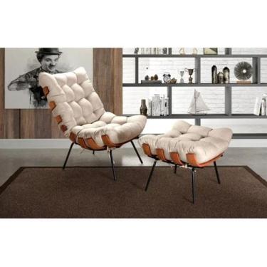 Imagem de Poltrona Costela de Adão com Puff Tecido Linho - TNA Decor