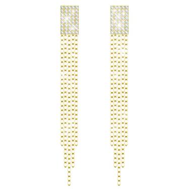 Imagem de KristLand - S925 Prata/Liga Gancho Elegante Corrente Borla Brincos de Pingente de Franja de Cristal Longo Brincos Simples Delicados Cor Dourada Brincos Borla, Cristal, Cristais