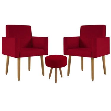 Imagem de Kit 2 Poltronas Decorativa Consultorio Nina Com Puff Balaqui Cor:vermelho Vermelho