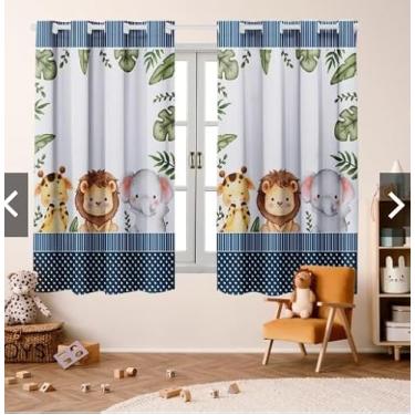 Imagem de Cortina Infantil 2,00x1,50 Decoração Divertida para Quarto de Criança (Safari Baby Marinho)