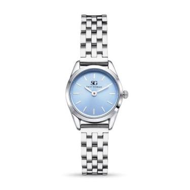 Imagem de Relógio Feminino Saint Germain Mini Belle Fundo Azul Pequeno Metal Pra