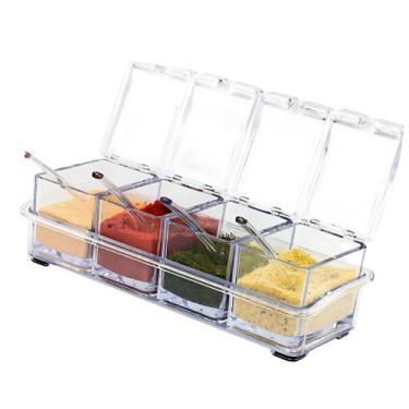 Imagem de Kit Organizador de Temperos 4 Potes Acrílico com Colheres -  - Shophal