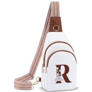 Imagem de Lizznoe Bolsa tiracolo feminina de couro com letra inicial pochete para viagem, presente para mãe e esposa, Branco/Marrom