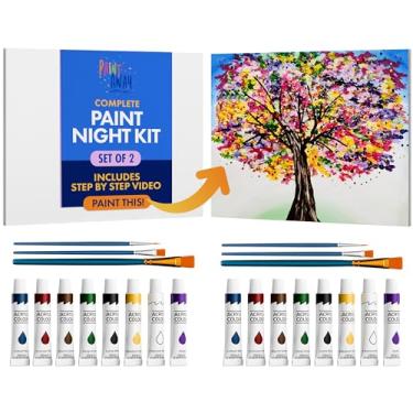 Imagem de Kits de pintura Paintaway para adultos, adolescentes e crianças – Kit passo a passo de pintura para adultos, festas, datas, kit de pintura – Conjunto de 2 x tela, pincéis, avental, 8 tintas acrílicas