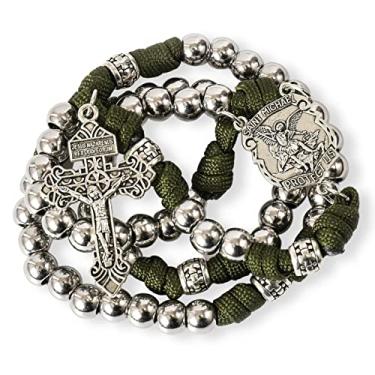 Imagem de Nazareth Store Rosário Paracord com contas de São Miguel, medalha de metal forte, contas de 10 mm, rosário católico com crucifixo de perdão, 22 Inches, Zinco, liga de prata, Ametista