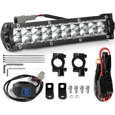 Imagem de Barra de luz universal para bicicleta Dirt Bike para a maioria das motocicletas de guidão de 7/20.3 cm, serve para CRF110 KLX110 TTR110 YZF450 RM85, 7 polegadas 60W 6000-6500K farol transparente, Plug
