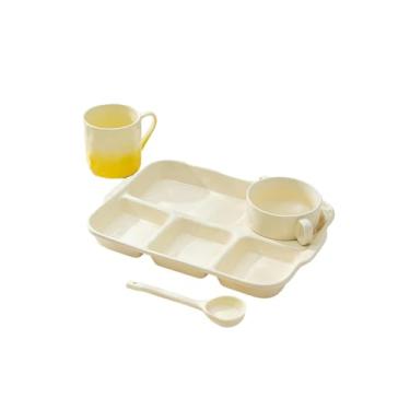 Imagem de Prato de café da manhã personalizado criativo e minimalista, utensílios de mesa de cerâmica para jantar em casa - conjunto de 4 peças - branco leite brilhante