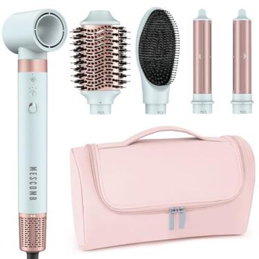 Imagem de MESCOMB Modelador de ar quente 5 em 1 de alta velocidade – Escova profissional sem frizz, secagem rápida, sem danos ao calor – enrolar, volumizar, alisar com bolsa de viagem