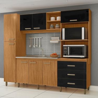 Imagem de Cozinha Compacta 8 Portas e 3 Gavetas Vitória Freijó/Preto