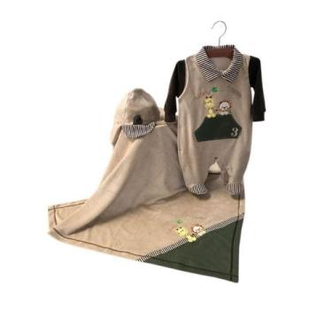 Imagem de Saída de Maternidade Tema Safari Com Manta Menino 3 Peças - Asas de An