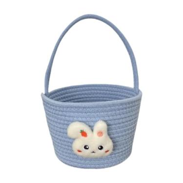 Imagem de Nishiyuenyi Cesta de páscoa tratar a cesta de goody cesto decoração de páscoa com tecido de corda portátil cesta de cesta de armazenamento para presentes crianças, Azul